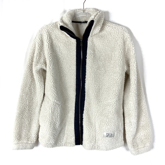 FRYE & Co. | Cream Navy 100% Polyester Sherpa Zip Jacket XS - Picture 1 of 6